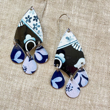 Load image into Gallery viewer, Mixed Deep Midnight Blues Tin Chandelier Earrings