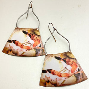 Bird Pair Wide Fan Tin Earrings