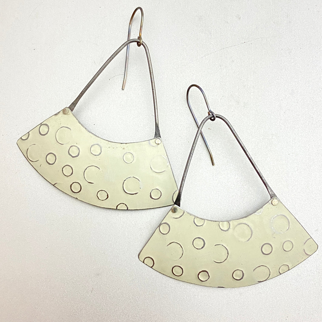 Creamy Circles Wide Fan Tin Earrings