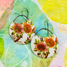 Load image into Gallery viewer, Peachy Peonies Upcycled Tin Circle Earrings