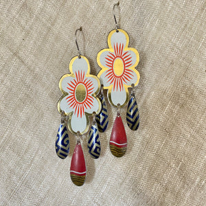 Stylized Daisy Tin Chandelier Earrings