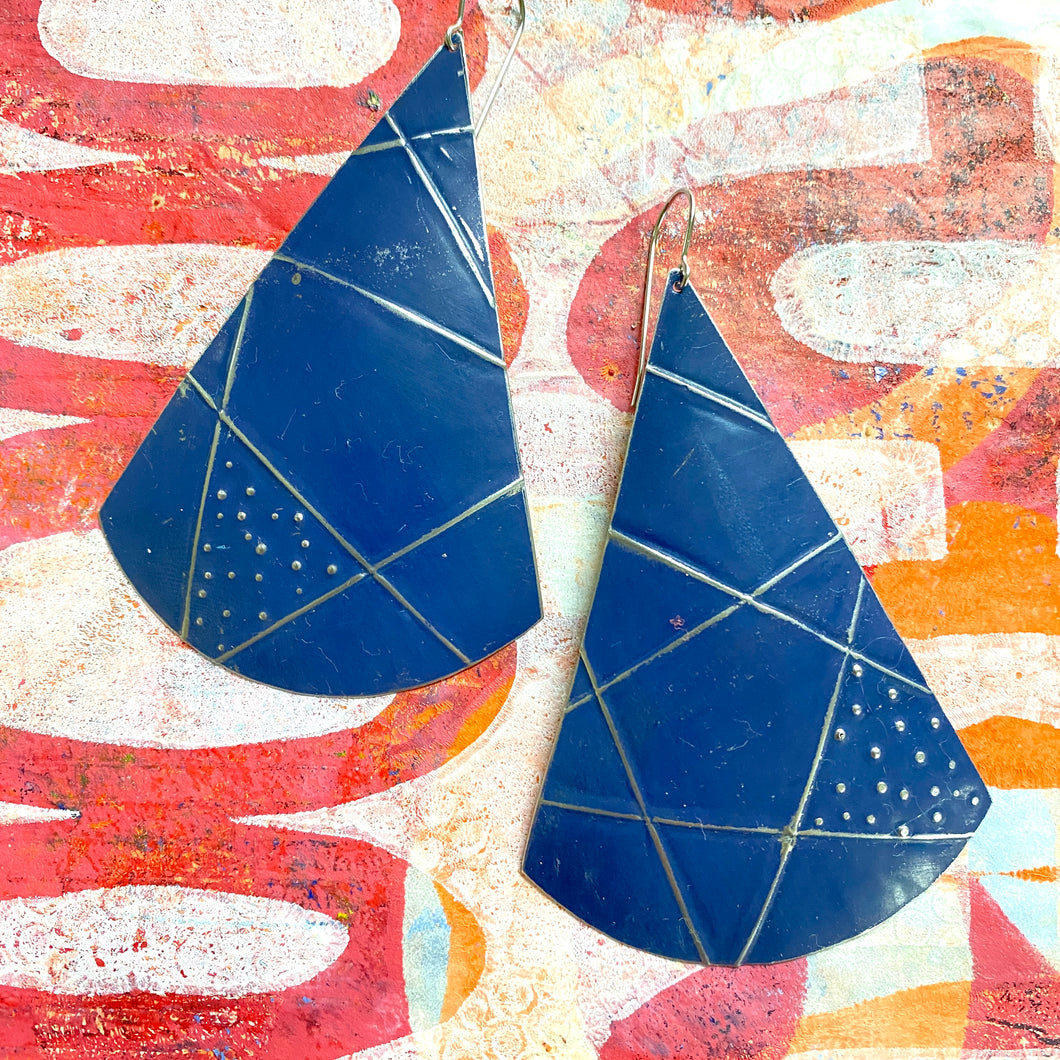 Big Indigo Cones Tin Earrings