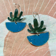 Load image into Gallery viewer, Succulents in Bright Blue Pots Upcycled Tin Earrings