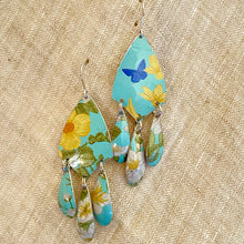 Load image into Gallery viewer, Tiny Blue Butterfly Tin Chandelier Earrings