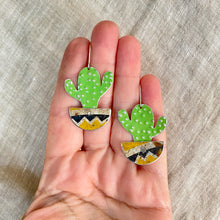 Load image into Gallery viewer, Li’l Potted Bright Green Cactus Upcycled Tin Earrings