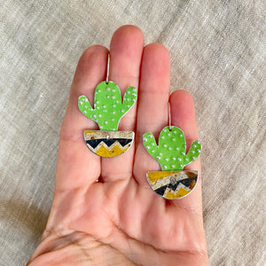 Li’l Potted Bright Green Cactus Upcycled Tin Earrings