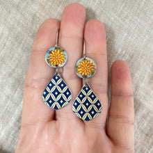 Load image into Gallery viewer, Midnight Blue Harlequin Pattern Little  Drop Earrings