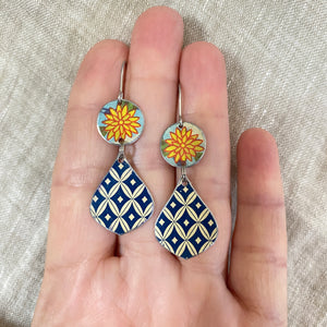 Midnight Blue Harlequin Pattern Little  Drop Earrings