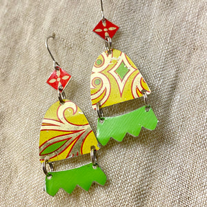 Bright Yellow, Red & Green Earrings