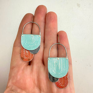 Etched Arches Scarlet, Dusty Aqua & Midnight Tin Earrings