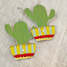 Load image into Gallery viewer, Li’l Potted Green Striped Cactus Tin Earrings