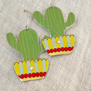 Li’l Potted Green Striped Cactus Tin Earrings