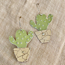Load image into Gallery viewer, Tiny Crackle Potted Cactus Tin Earrings