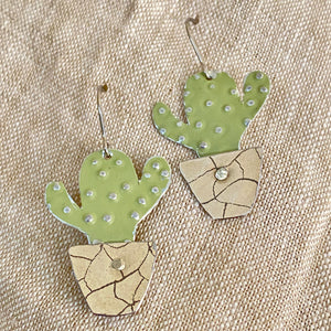 Tiny Crackle Potted Cactus Tin Earrings