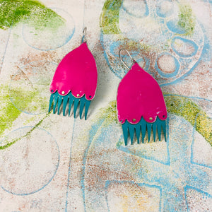 Hot Pink Fantastical Flowers Tin Earrings