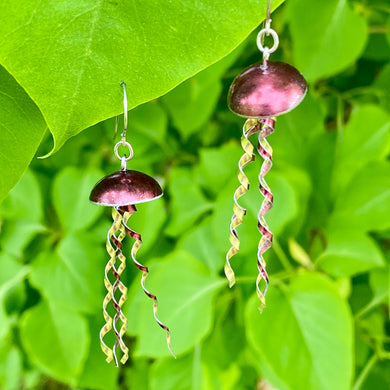 Shimmery Brick & Gold Jellyfish Tin Earrings