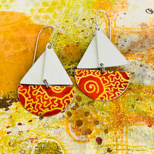 Load image into Gallery viewer, Orange &amp; Gold Upcycled Tin Sailboat Earrings