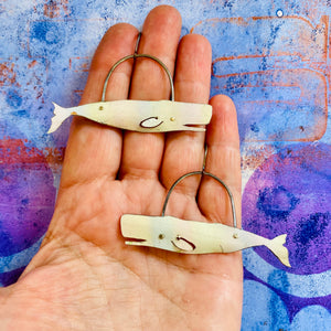 Palest Pastel Sperm Whales Upcycled Tin Earrings