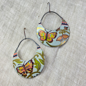 Double Butterfly Crescent Circles Tin Earrings