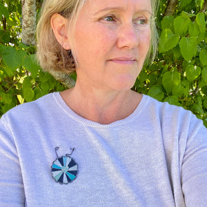 Turquoise Love Mandala Tin Necklace or Brooch