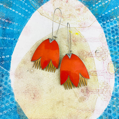 Orange Fancy Tulips Tin Earrings
