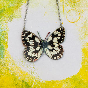 Black & White Butterfly Upcycled Tin Necklace