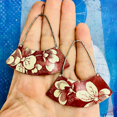 Cream Blossoms on Madder Wide Arc Earrings