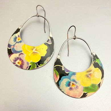 Vintage Pansies Crescent Tin Earrings