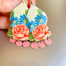 Load image into Gallery viewer, Pink Rose Temple Drop Tin Earrings