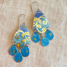 Load image into Gallery viewer, Mixed Vintage Blues Tin Chandelier Earrings