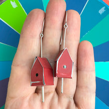 Load image into Gallery viewer, Matte Red Tiny Tin Birdhouse Earrings