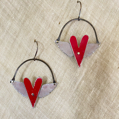 Winged Hearts Tin Earrings