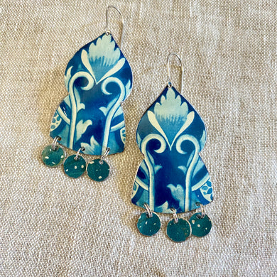 Shades of Blueberry Temple Drop Tin Earrings