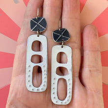 Load image into Gallery viewer, Midnight &amp; White Mod Tin Earrings
