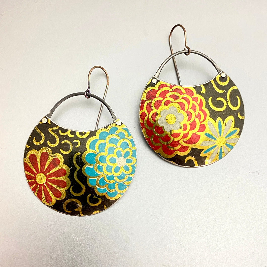 Vintage Blossoms Circle Tin Earrings