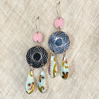 Midnight Spirograph Chandelier Earrings