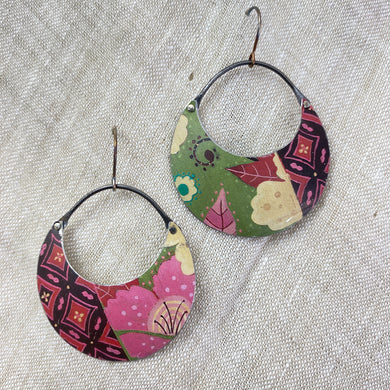 Multi Patterned Crescent Circles Tin Earrings