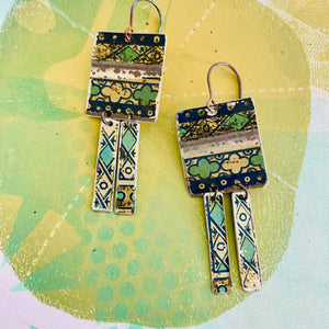 Vintage Pattern Rectdangle Tin Earrings