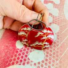 Load image into Gallery viewer, Japanese Cedar on Scarlet Upcycled Tin Earrings