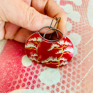 Japanese Cedar on Scarlet Upcycled Tin Earrings