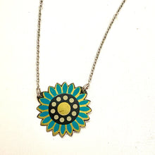 Load image into Gallery viewer, Little Teal Blue Flower Upcycled Tin Necklace