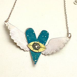 The Heart Sees Teal Tin Necklace