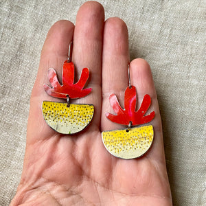 Red Mod Succulents Upcycled Tin Earrings