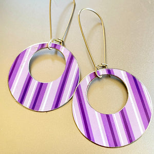 Purple Striped Wide Rings Earrings