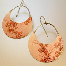Load image into Gallery viewer, Botanicals on Dusty Pink Crescent Circles Tin Earrings
