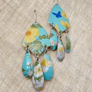 Tiny Blue Butterfly Tin Chandelier Earrings