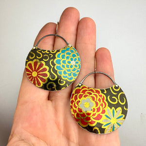 Vintage Blossoms Circle Tin Earrings