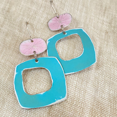 Pale Pink & Cadet Mod Tin Earrings