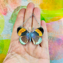 Load image into Gallery viewer, Orange Striped Butterfly Upcycled Tin Necklace