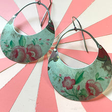 Load image into Gallery viewer, Vintage Roses Crescent Circles Tin Earrings